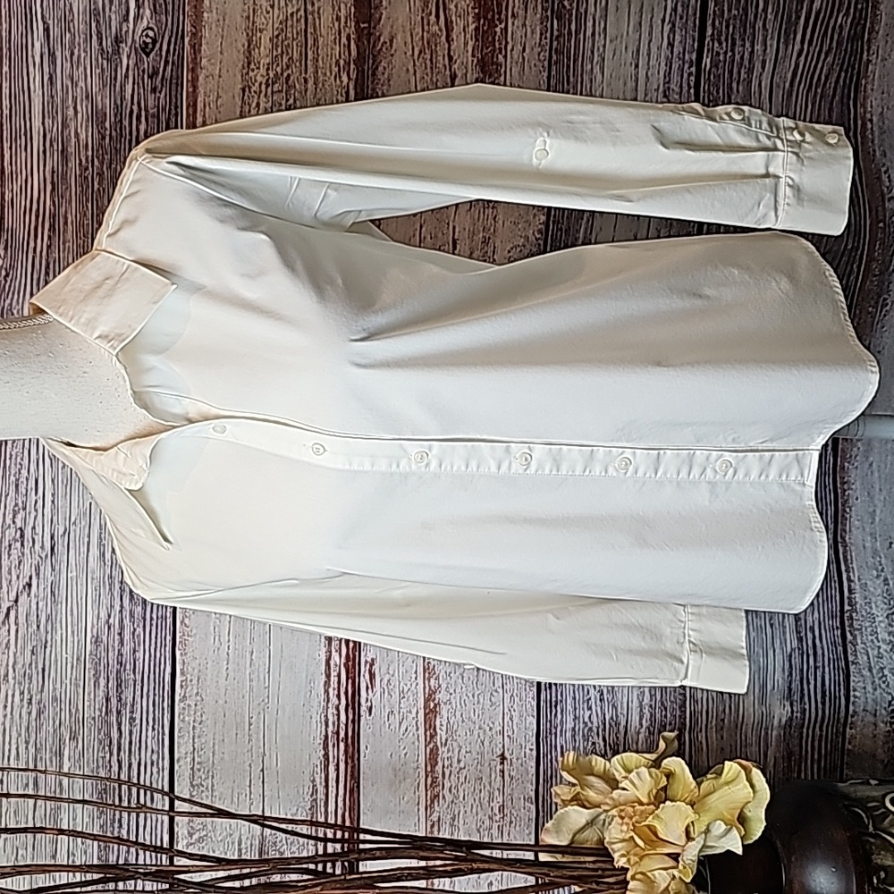 NEW STYLE & CO WHITE HI-LO BACK BUTTON LONG SLEEVE BUTTON UP BLOUSE